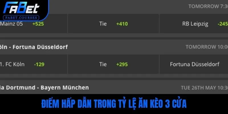 Điểm hấp dẫn trong tỷ lệ ăn kèo 3 cửa